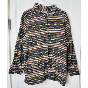 CHICOS Design Button Up Jacket Sz 2 Mixed Pattern Western Knit Embroidered